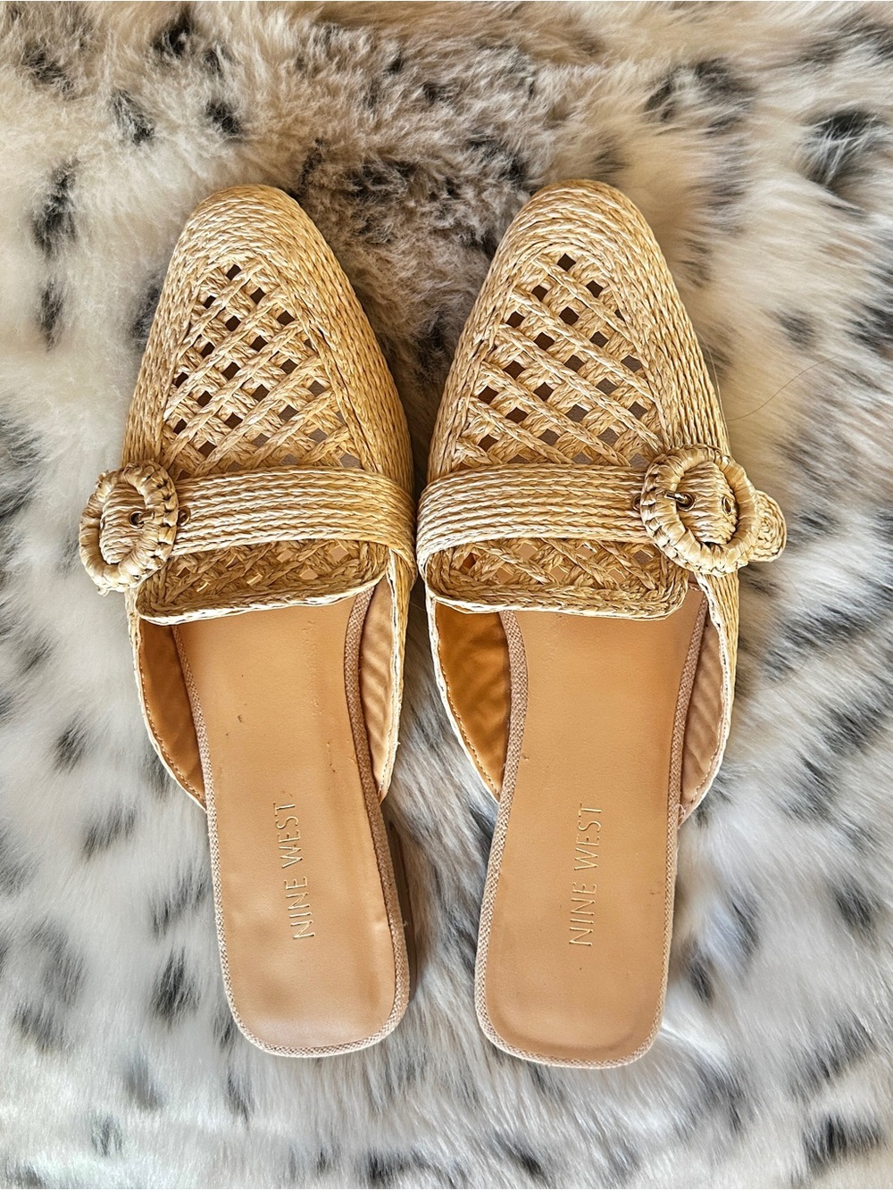 Nine West Caspe Woven Mule Slides with Decorative Buckle